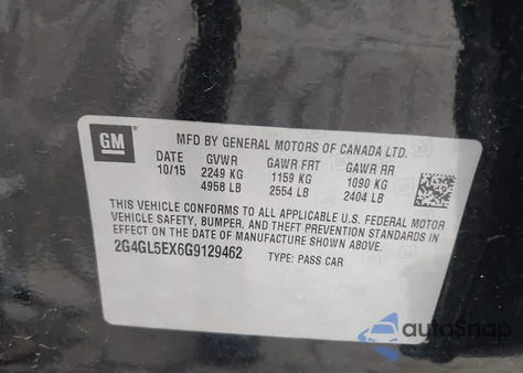 2016 Buick Regal Turbo z USA, uszkodzony, nr VIN 2G4GL5EX6G9129462